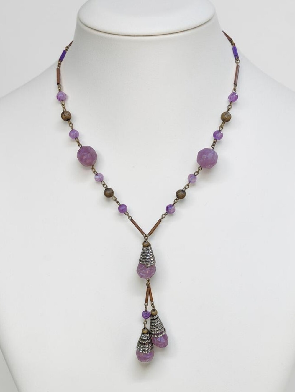 🔥 Rare Antique Carved Amethyst Victorian Lariat Necklace
